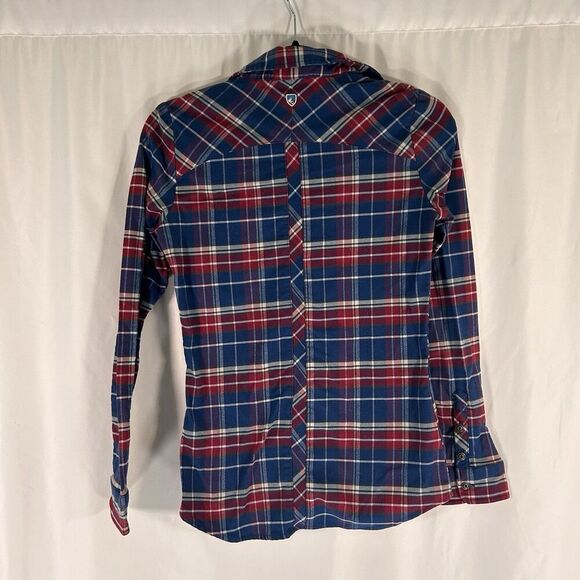 KHUL Flannel Shirt Womens XS Blue Red Plaid Button Up Long Sleeve 100% Polyester - Picture 7 of 8